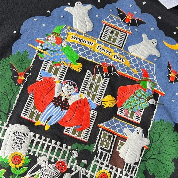 Vintage Halloween “Frequent Flyers Club” Haunted House Sweatshirt - Picture 4 of 10